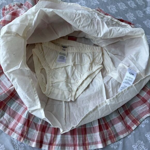 Baby Girls OshKosh Dress w/ Bloomers Multicolored Coral Plaid Lined Sz 12M NWOT - Picture 5 of 6